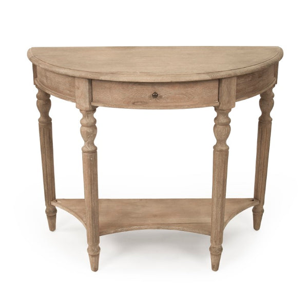 Zentique Demi Oak Wall Console Table 39"W x 32"H – Half-Moon Space-Saving Entryway Accent with Warm Finish T136 E272