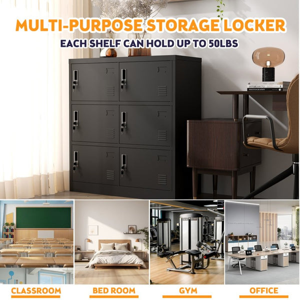 English Elm 6-Door Steel Employee Locker with Ventilation Card Slots for Gym Office or School T2398P205946