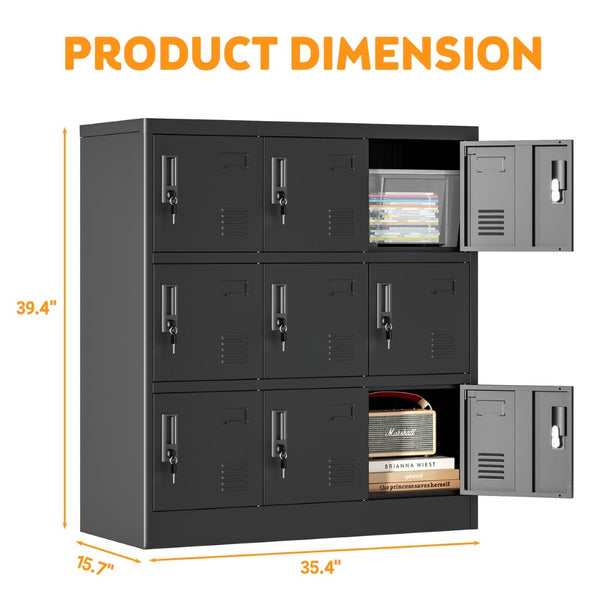 English Elm 9-Door Steel Storage Locker Powder Coat Finish with Key Lock and Card Slot for Gym Office T2398P205947