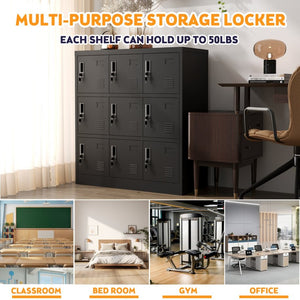 English Elm 9-Door Steel Storage Locker Powder Coat Finish with Key Lock and Card Slot for Gym Office T2398P205947