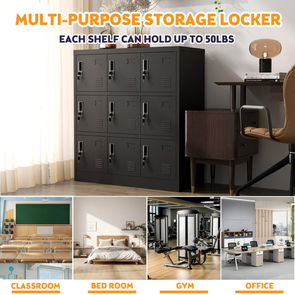 English Elm 9-Door Steel Storage Locker Powder Coat Finish with Key Lock and Card Slot for Gym Office T2398P205947