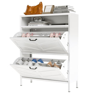 English Elm Metal Shoe Organizer Slim Steel Cabinet with Flip Doors and Open Rack for Entryway T2398P482740
