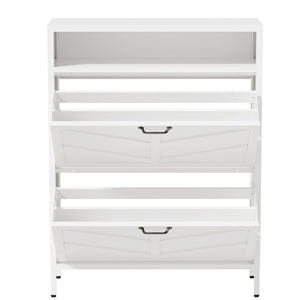 English Elm Metal Shoe Organizer Slim Steel Cabinet with Flip Doors and Open Rack for Entryway T2398P482740