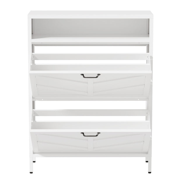 English Elm Metal Shoe Organizer Slim Steel Cabinet with Flip Doors and Open Rack for Entryway T2398P482740