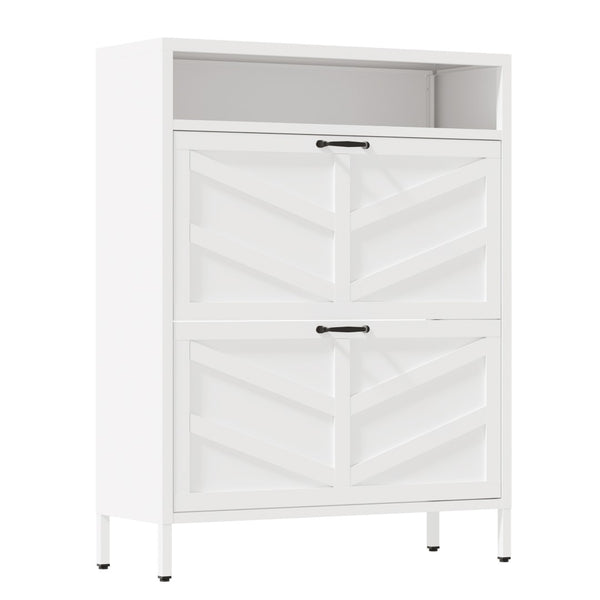 English Elm Metal Shoe Organizer Slim Steel Cabinet with Flip Doors and Open Rack for Entryway T2398P482740