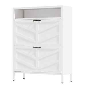 English Elm Metal Shoe Organizer Slim Steel Cabinet with Flip Doors and Open Rack for Entryway T2398P482740