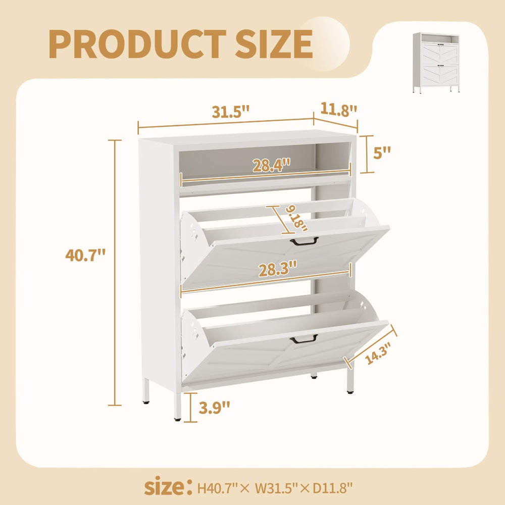 English Elm Metal Shoe Organizer Slim Steel Cabinet with Flip Doors and Open Rack for Entryway T2398P482740