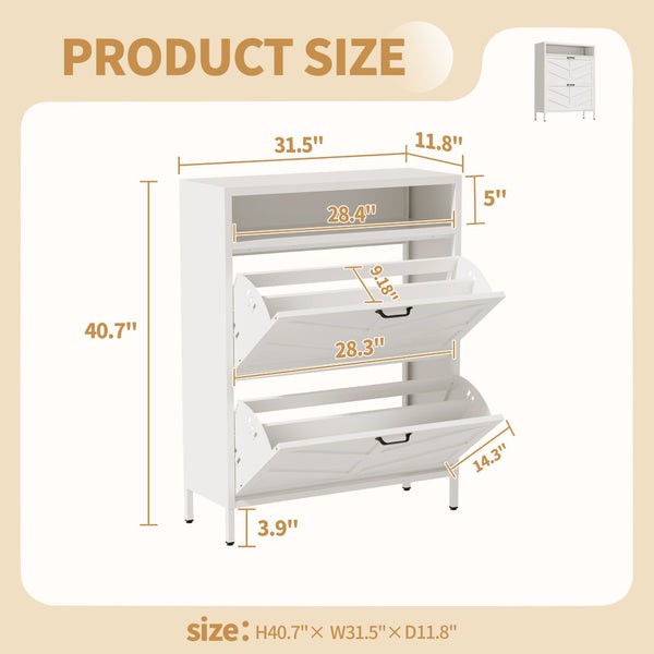 English Elm Metal Shoe Organizer Slim Steel Cabinet with Flip Doors and Open Rack for Entryway T2398P482740