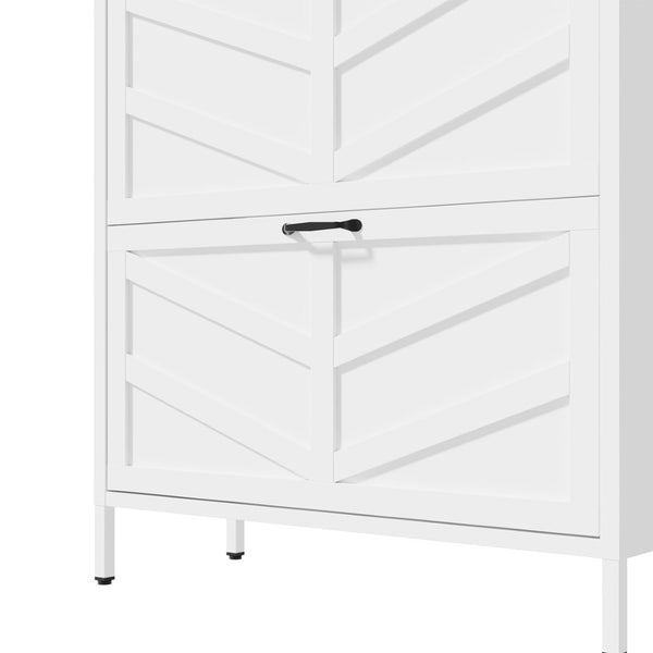 English Elm Metal Shoe Organizer Slim Steel Cabinet with Flip Doors and Open Rack for Entryway T2398P482740