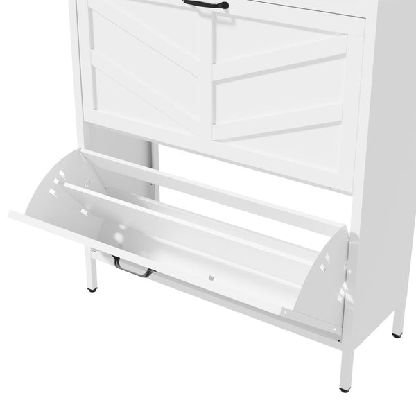 English Elm Metal Shoe Organizer Slim Steel Cabinet with Flip Doors and Open Rack for Entryway T2398P482740