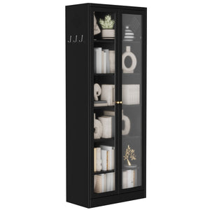 English Elm Metal Pantry Cabinet Industrial Steel Freestanding Tower with Glass Doors for Kitchen T2398P504064