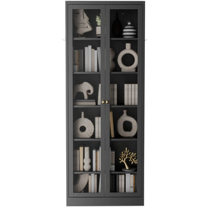 English Elm Metal Pantry Cabinet Industrial Steel Freestanding Tower with Glass Doors for Kitchen T2398P504064