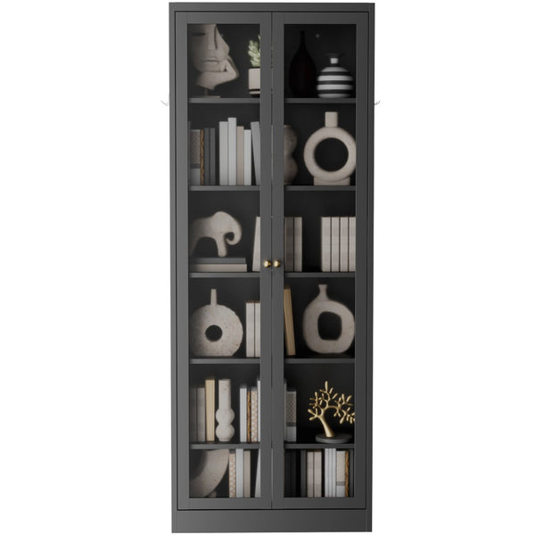 English Elm Metal Pantry Cabinet Industrial Steel Freestanding Tower with Glass Doors for Kitchen T2398P504064
