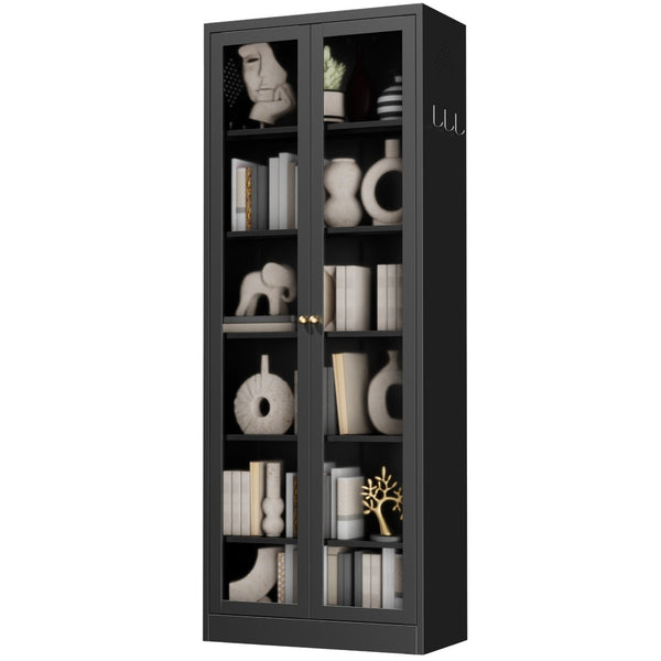 English Elm Metal Pantry Cabinet Industrial Steel Freestanding Tower with Glass Doors for Kitchen T2398P504064