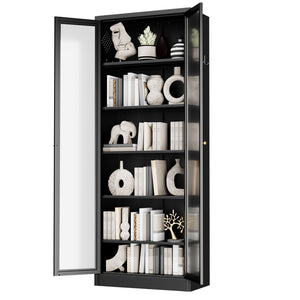 English Elm Metal Pantry Cabinet Industrial Steel Freestanding Tower with Glass Doors for Kitchen T2398P504064