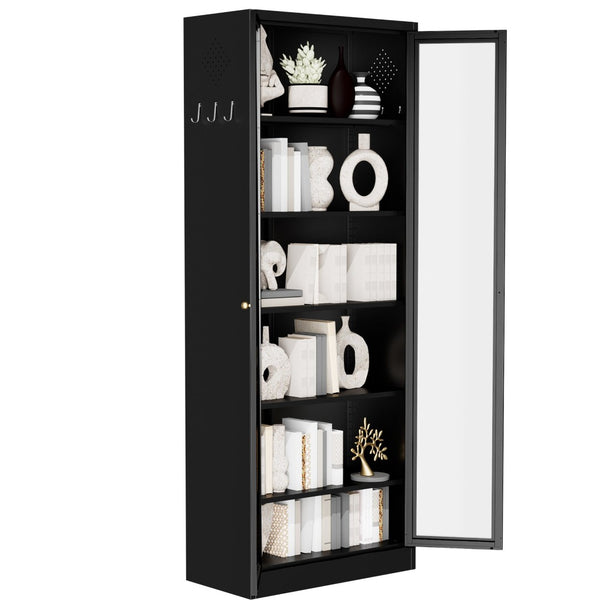 English Elm Metal Pantry Cabinet Industrial Steel Freestanding Tower with Glass Doors for Kitchen T2398P504064