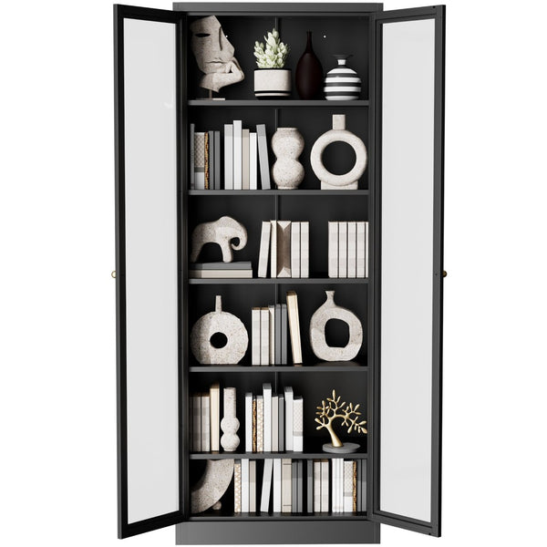 English Elm Metal Pantry Cabinet Industrial Steel Freestanding Tower with Glass Doors for Kitchen T2398P504064