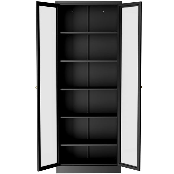 English Elm Metal Pantry Cabinet Industrial Steel Freestanding Tower with Glass Doors for Kitchen T2398P504064