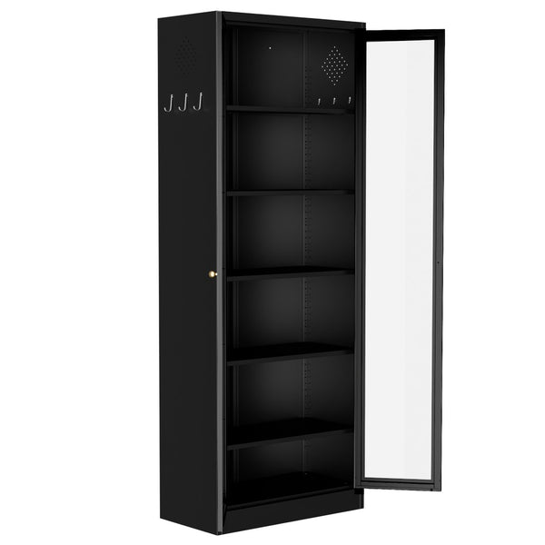 English Elm Metal Pantry Cabinet Industrial Steel Freestanding Tower with Glass Doors for Kitchen T2398P504064