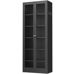 English Elm Metal Pantry Cabinet Industrial Steel Freestanding Tower with Glass Doors for Kitchen T2398P504064