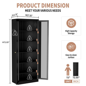 English Elm Metal Pantry Cabinet Industrial Steel Freestanding Tower with Glass Doors for Kitchen T2398P504064