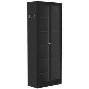 English Elm Metal Pantry Cabinet Industrial Steel Freestanding Tower with Glass Doors for Kitchen T2398P504064