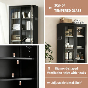 English Elm Metal Pantry Cabinet Industrial Steel Freestanding Tower with Glass Doors for Kitchen T2398P504064