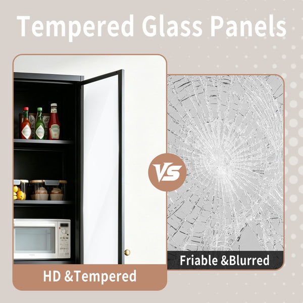 English Elm Metal Pantry Cabinet Industrial Steel Freestanding Tower with Glass Doors for Kitchen T2398P504064