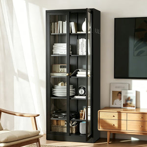 English Elm Metal Pantry Cabinet Industrial Steel Freestanding Tower with Glass Doors for Kitchen T2398P504064