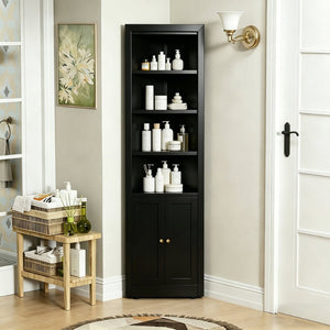 English Elm 71" Tall Corner Cabinet Steel Adjustable Shelves Freestanding Pantry Storage Black T2398P504065