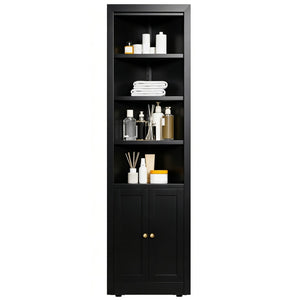 English Elm 71" Tall Corner Cabinet Steel Adjustable Shelves Freestanding Pantry Storage Black T2398P504065