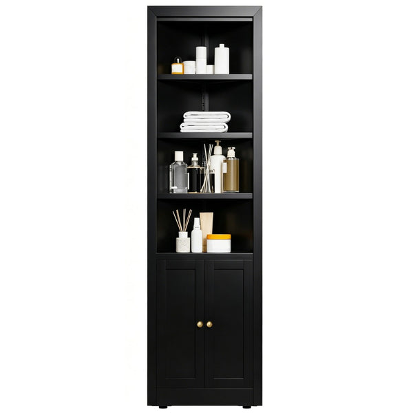 English Elm 71" Tall Corner Cabinet Steel Adjustable Shelves Freestanding Pantry Storage Black T2398P504065