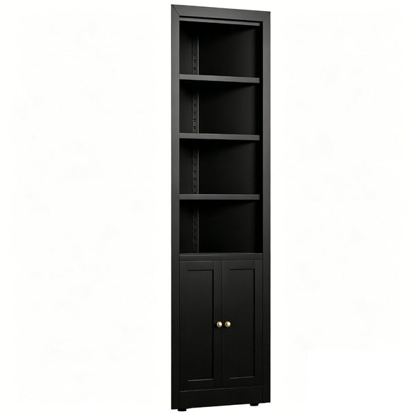 English Elm 71" Tall Corner Cabinet Steel Adjustable Shelves Freestanding Pantry Storage Black T2398P504065