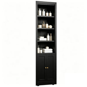 English Elm 71" Tall Corner Cabinet Steel Adjustable Shelves Freestanding Pantry Storage Black T2398P504065
