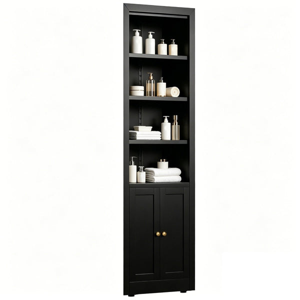 English Elm 71" Tall Corner Cabinet Steel Adjustable Shelves Freestanding Pantry Storage Black T2398P504065