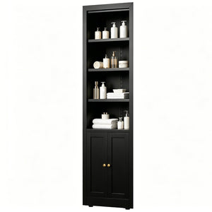 English Elm 71" Tall Corner Cabinet Steel Adjustable Shelves Freestanding Pantry Storage Black T2398P504065