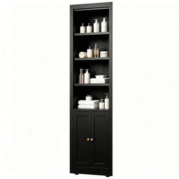 English Elm 71" Tall Corner Cabinet Steel Adjustable Shelves Freestanding Pantry Storage Black T2398P504065