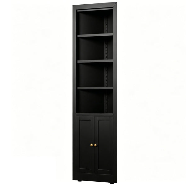 English Elm 71" Tall Corner Cabinet Steel Adjustable Shelves Freestanding Pantry Storage Black T2398P504065