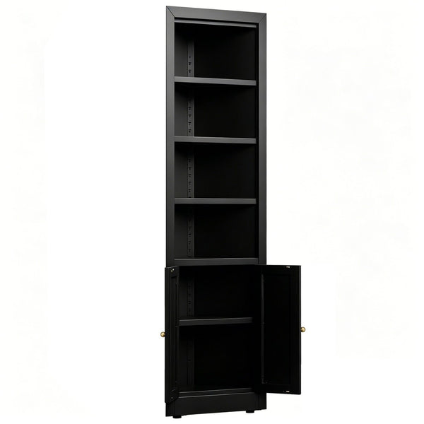 English Elm 71" Tall Corner Cabinet Steel Adjustable Shelves Freestanding Pantry Storage Black T2398P504065