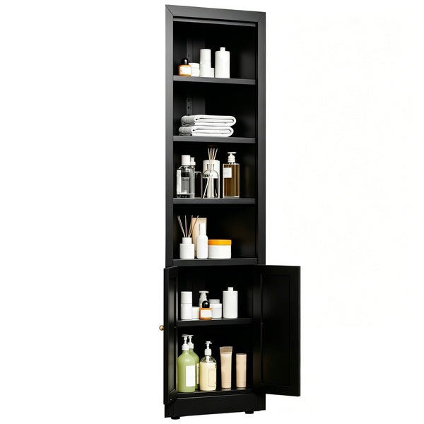 English Elm 71" Tall Corner Cabinet Steel Adjustable Shelves Freestanding Pantry Storage Black T2398P504065