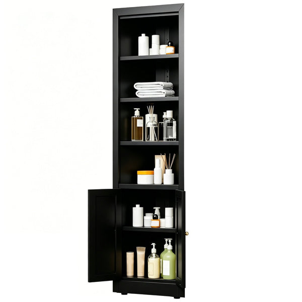 English Elm 71" Tall Corner Cabinet Steel Adjustable Shelves Freestanding Pantry Storage Black T2398P504065
