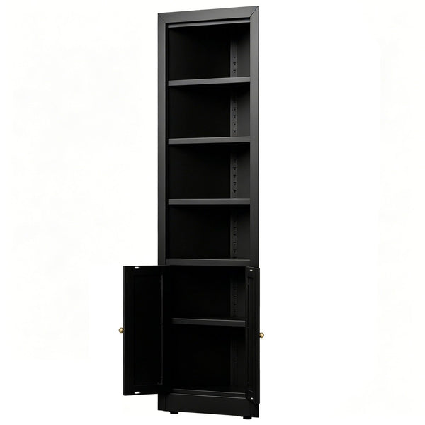 English Elm 71" Tall Corner Cabinet Steel Adjustable Shelves Freestanding Pantry Storage Black T2398P504065