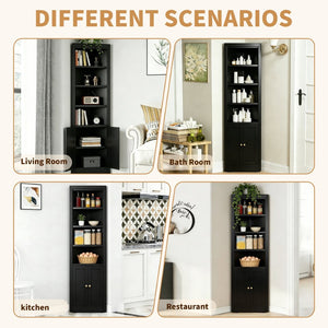 English Elm 71" Tall Corner Cabinet Steel Adjustable Shelves Freestanding Pantry Storage Black T2398P504065