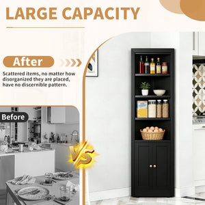 English Elm 71" Tall Corner Cabinet Steel Adjustable Shelves Freestanding Pantry Storage Black T2398P504065