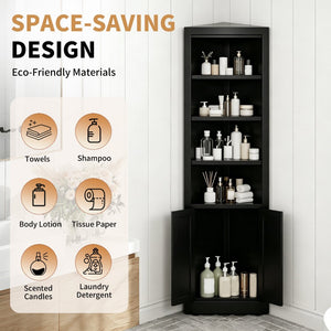 English Elm 71" Tall Corner Cabinet Steel Adjustable Shelves Freestanding Pantry Storage Black T2398P504065