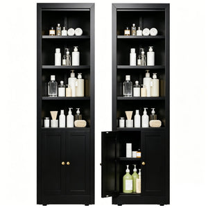 English Elm 71" Tall Corner Cabinet Steel Adjustable Shelves Freestanding Pantry Storage Black T2398P504065