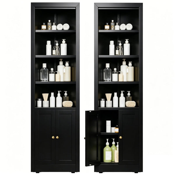 English Elm 71" Tall Corner Cabinet Steel Adjustable Shelves Freestanding Pantry Storage Black T2398P504065