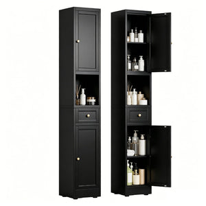 English Elm 71 Inch Matte Black Steel Tower Cabinet 5 Tier Shelving for Bathroom Pantry T2398P504066