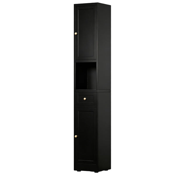 English Elm 71 Inch Matte Black Steel Tower Cabinet 5 Tier Shelving for Bathroom Pantry T2398P504066