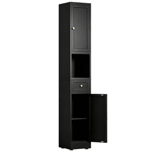 English Elm 71 Inch Matte Black Steel Tower Cabinet 5 Tier Shelving for Bathroom Pantry T2398P504066